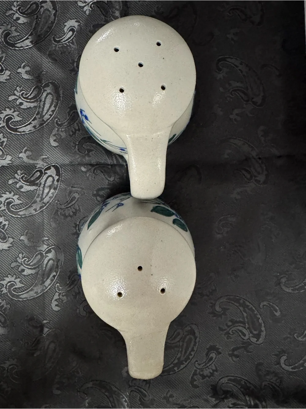 Salmon Falls Stoneware set of Salt & Pepper Shakers ~ Blueberry/Green Vine